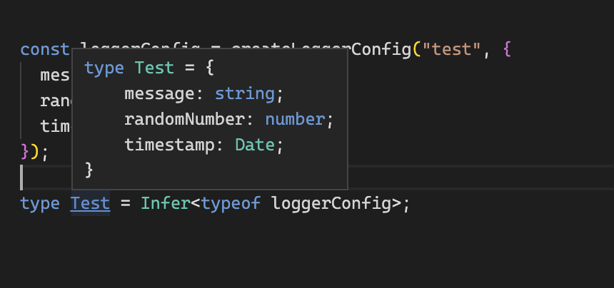 Screenshot of a hover tooltip in TypeScript showing the inferred type as outlined above
